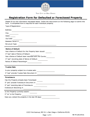 San Diego Defaulted or Foreclosed Property Registration Form