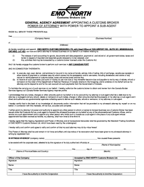 General Agency Agreement Appointing a Customs Broker