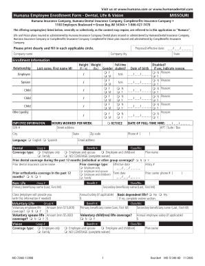Humana Employee Enrollment Form - Dental, Life & Vision
