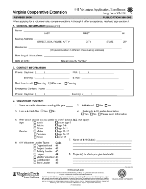 4-H Volunteer Application Form VA-114