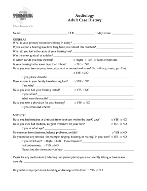 Adult Audiology Case History Form