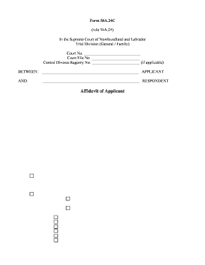 Supreme Court of Newfoundland and Labrador - Family Division - Form 56A.24C - Affidavit of Applicant/Respondent (Uncontested Family Law Proceeding) - court nl