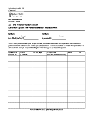 Johns Hopkins University Graduate Admission Application