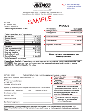 View sample invoice - Avemco