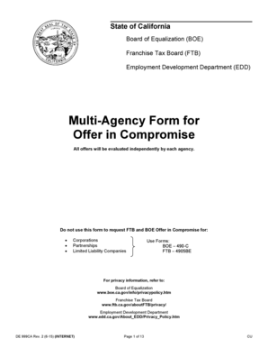 California Multi-Agency Offer in Compromise Form