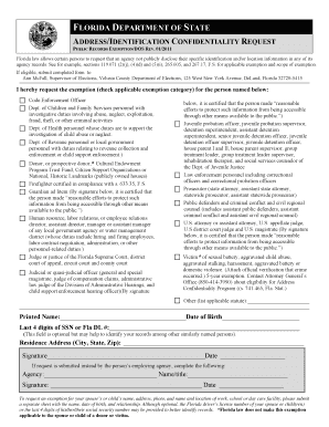 Florida Address/Identification Confidentiality Request