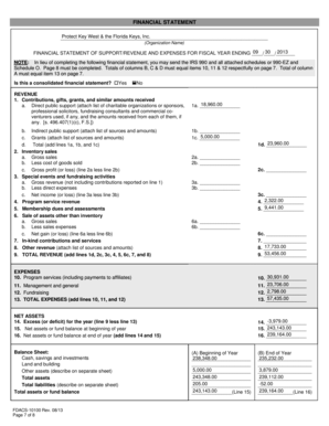Financial Statement of Support and Expenses
