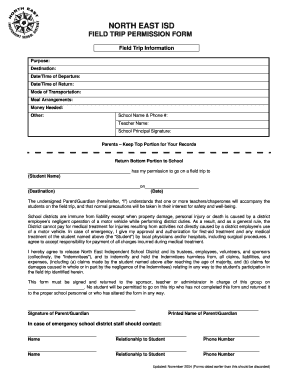 North East ISD Field Trip Permission Form