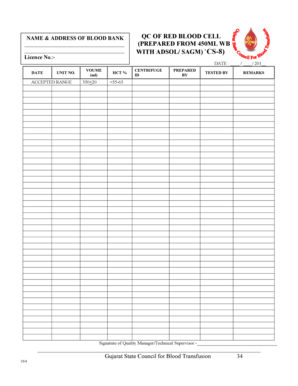 Blood Bank Quality Control Form