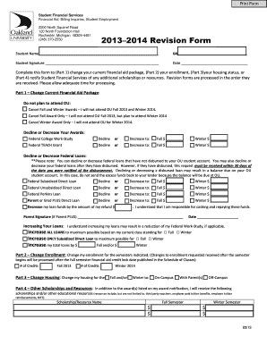 OU Financial Aid Revision Form