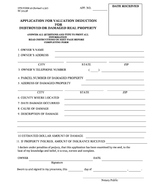 Ohio Application for Valuation Deduction for Damaged Property