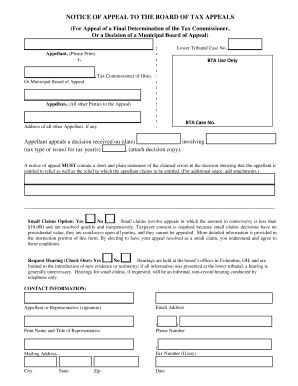 Notice of Appeal to the Board of Tax Appeals
