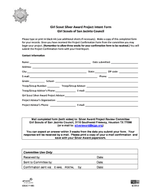 Girl Scout Silver Award Project Intent Form Girl Scouts of San ... - resources gssjc