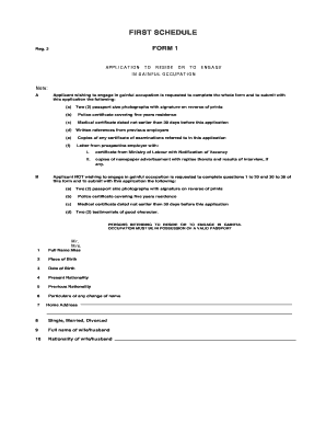 Application to Reside or Engage in Gainful Occupation