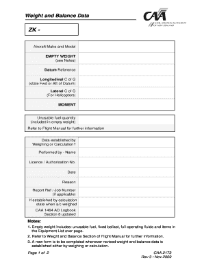 Aircraft Weight and Balance Form