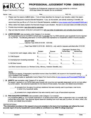Professional Judgement Form 2009/2010