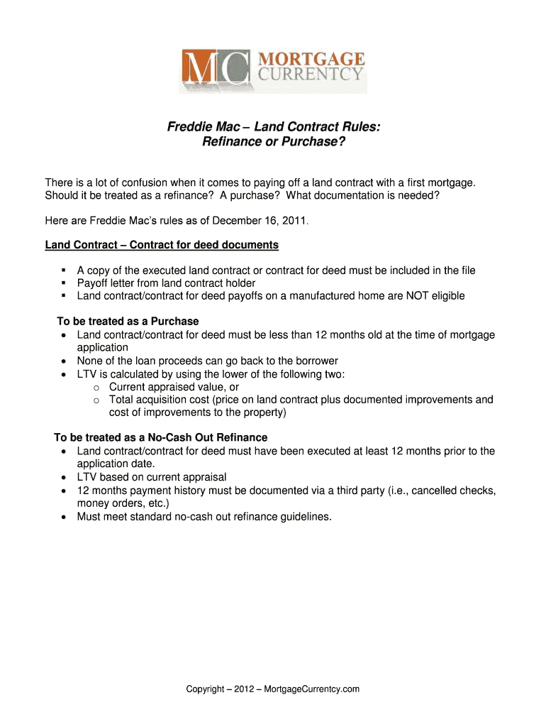 Fillable Online Freddie Mac Land Contract Rules Fax Email Print