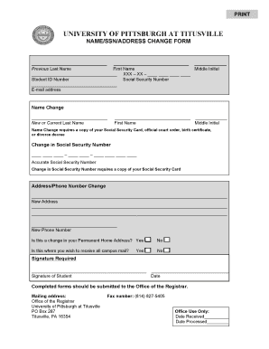 University of Pittsburgh Name/SSN/Address Change Form