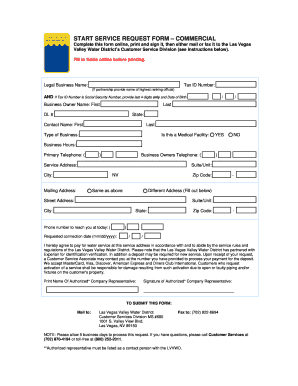 Las Vegas Valley Water District Commercial Service Request Form