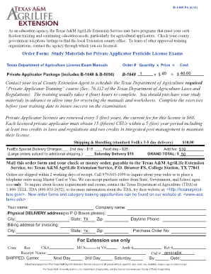Texas Private Applicator Pesticide License Order Form
