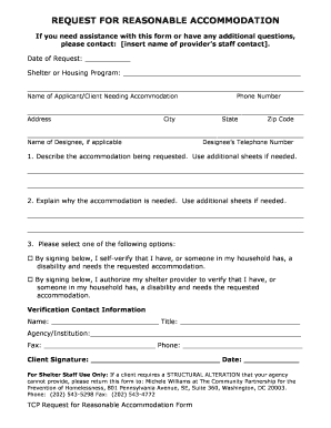 Request for Reasonable Accommodation Form