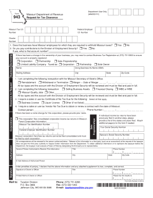 Missouri Tax Clearance Request Form 943