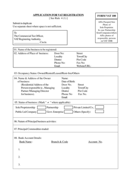 VAT Registration Form VAT 100