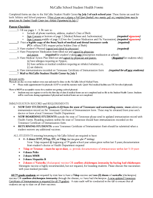 McCallie School Student Health Forms
