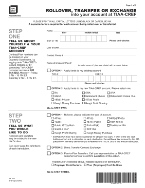 TIAA-CREF Rollover Transfer Exchange Form