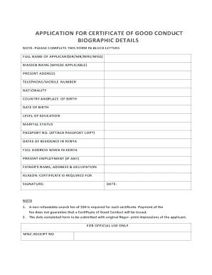 Kenya Certificate of Good Conduct Application