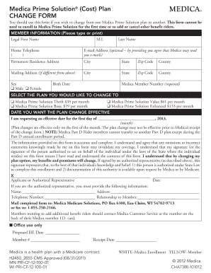 Medica Prime Solution Plan Change Form