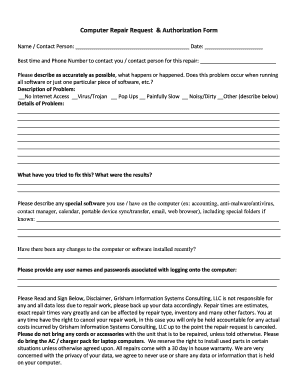 Computer Repair Request & Authorization Form - Grisham ...