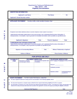 W.I.A. – 210 Eligibility Documentation