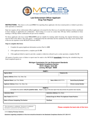 Michigan Law Enforcement Officer Drug Test Report