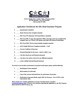 SBA Bond Guarantee Program Application Checklist