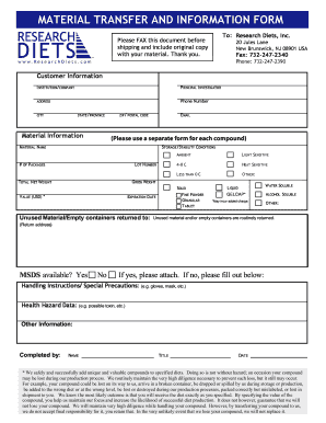 Material Transfer Information Form