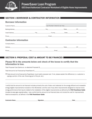 PowerSaver Loan Program Worksheet