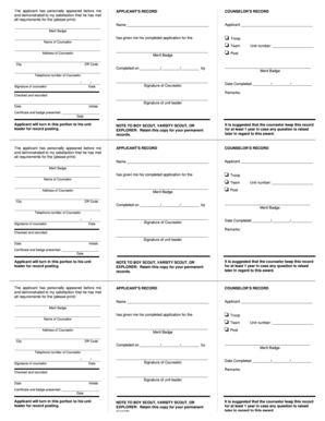 Boy Scouts Merit Badge Application