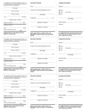 Boy Scouts Merit Badge Application