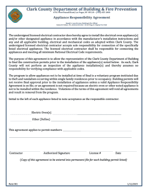 Clark County Appliance Responsibility Agreement