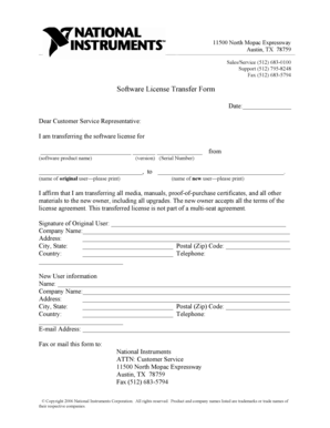 Software License Transfer Form