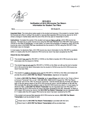 Verification of 2012 IRS Income Tax Return