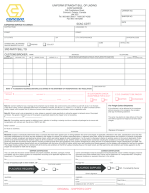 Uniform Straight Bill of Lading