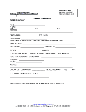 Massage Intake Form