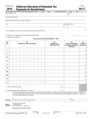 California Allocation of Estimated Tax form 541-T