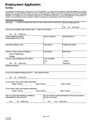 Richfield Employment Application Form