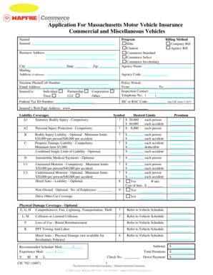 Massachusetts Commercial Vehicle Insurance Application
