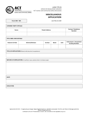 Miscellaneous Application Form 008 Land Titles Act 1925