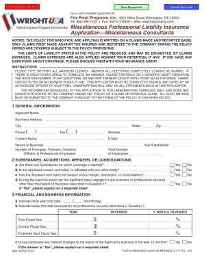 Miscellaneous Professional Liability Insurance Application