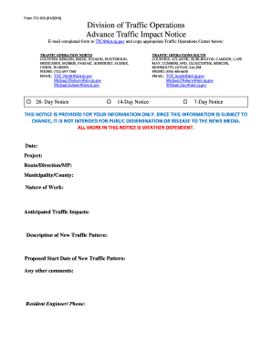 New Jersey Advance Traffic Impact Notice